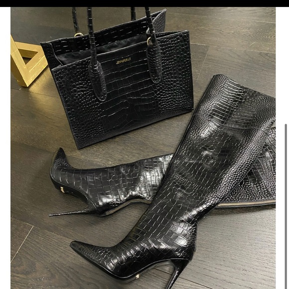 Shoes - Jenniferle brand new croc leather thigh high boots